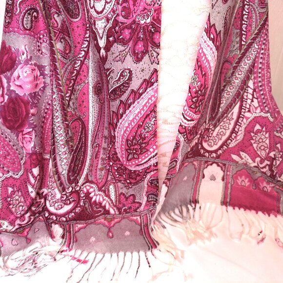 Pashmina NEW Pink Paisley Floral Print large long scarf wrap - Picture 3 of 8